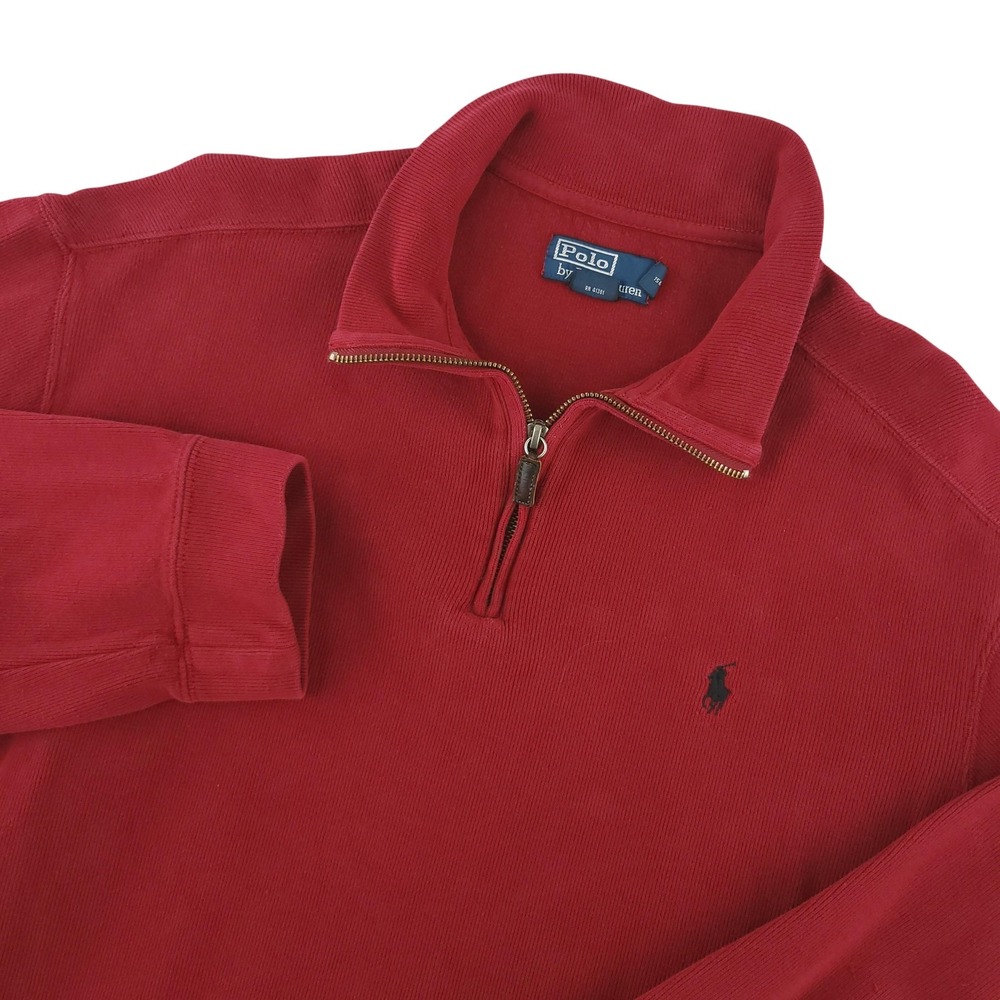 Polo By Ralph Lauren Sweater Mens XL Red Cotton 1/4 Zip Mock Neck Knit Pullover